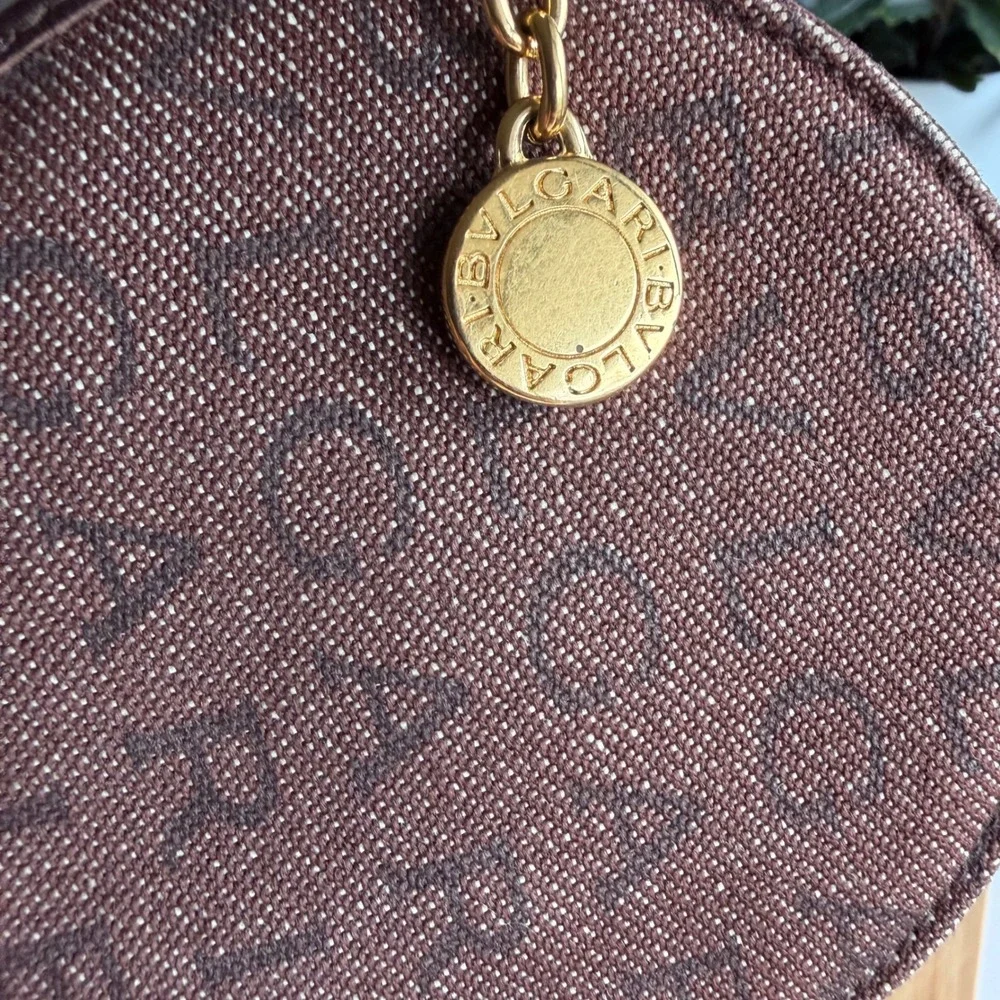 Bvlgari Logo Round Coin Pouch Luxury Accessory OS Vintage Brown